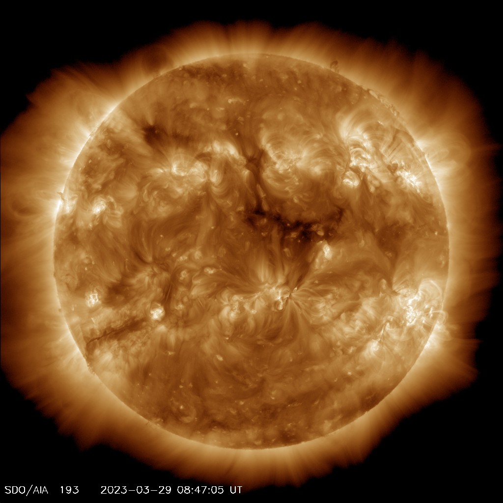 Our Sun as seen by SDO in the 193 Ångström wavelength showing a small coronal hole.