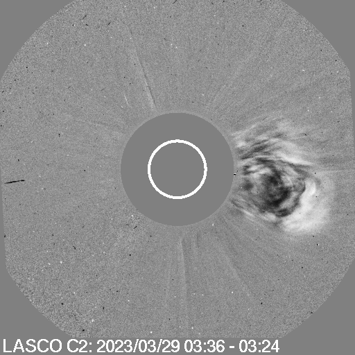  The coronal mass ejection from behind the west limb which is not aimed at Earth.