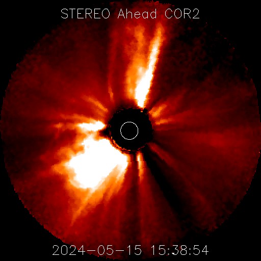 STEREO Ahead COR2 coronagraph imagery showing the CME heading east following an X2.9 solar flare from an unnumbered region behind the east limb.